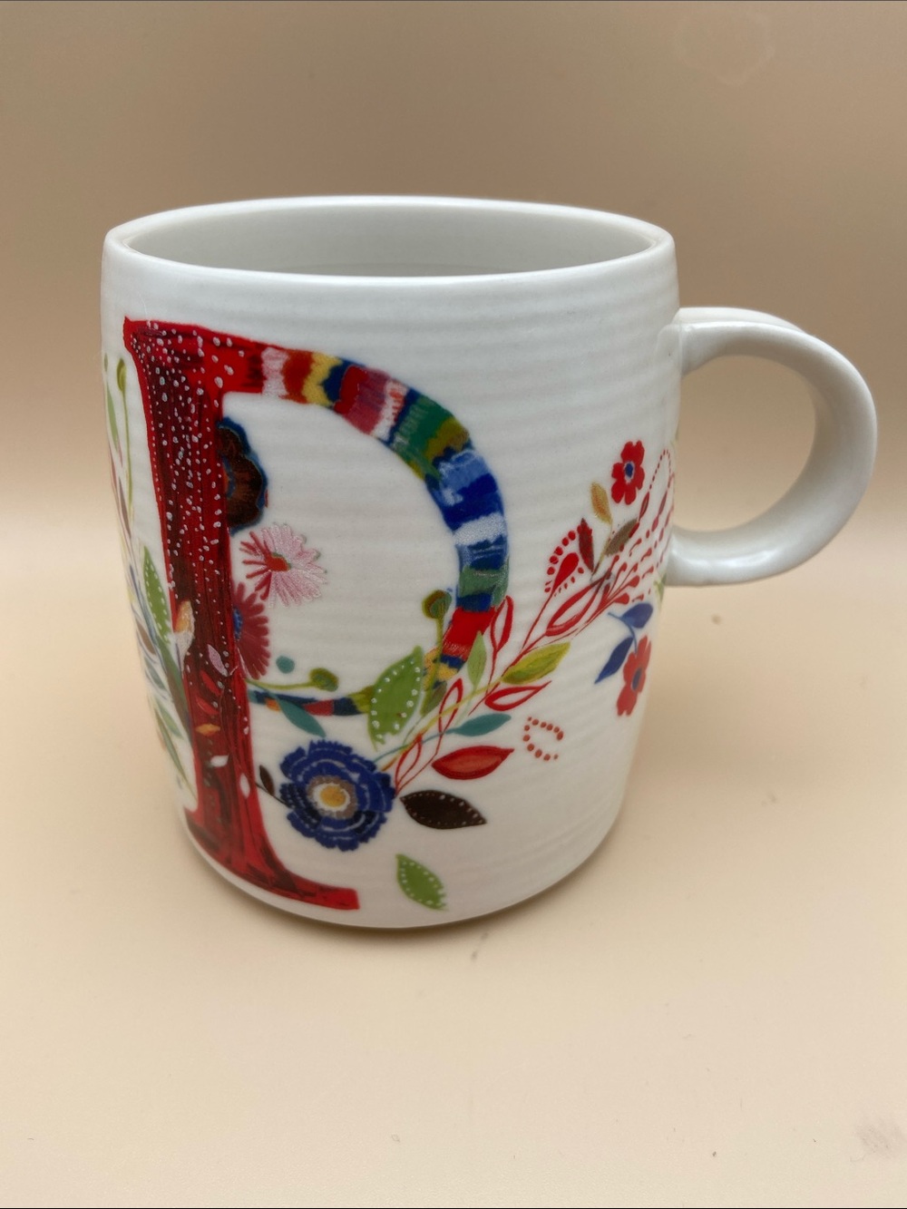 Starla M. Halfmann for Anthropologie Petal Palette Monogram P Floral Coffee Mug